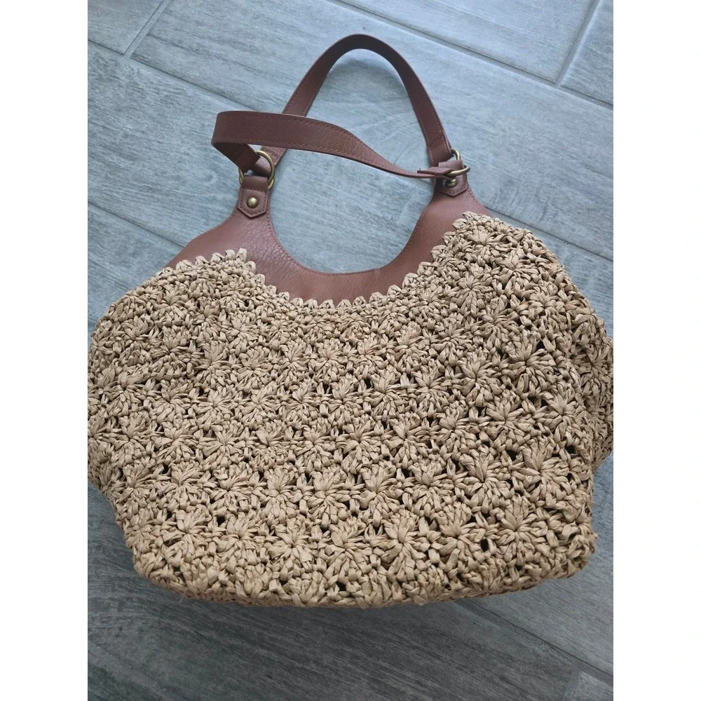 The Sak Roma Tan Woven Straw Hobo Bag‎ Shoulder Bag Purse - Picture 5 of 9